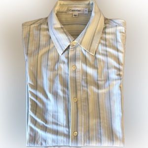 Calvin Klein | men’s lieutenant green striped short sleeved button down shirt
